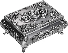 Hipiwe Vintage Metal Jewelry Box Small Trinket Jewelry Storage box For Rings Earrings Necklace Treasure Chest Organizer Antique jewelry Keepsake gift Box Case for Women (Small)