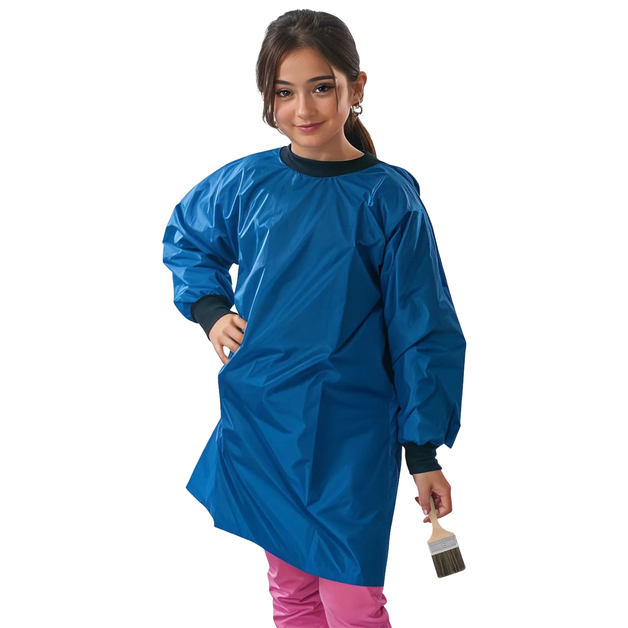ND Sports School Kids Craft Time Art Class Protective Wipe Clean Smock Apron (Royal Blue, 8-10 Years)