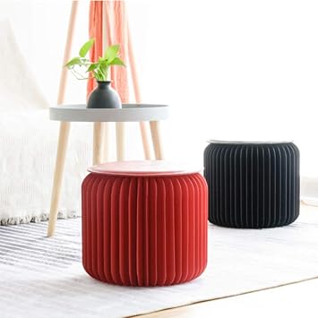 Folding Paper Stool, Creative Round Chair Kraft Paper Material with Hexagonal Honeycomb Structure For School, Living, Dining Room & Dormt,Red