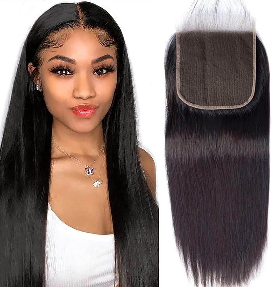 DMS Straight 4x4 Free Part Laace Closure 12A Brazilian Virginr Human Hair Top Swiss Lace Closure (8Inch)