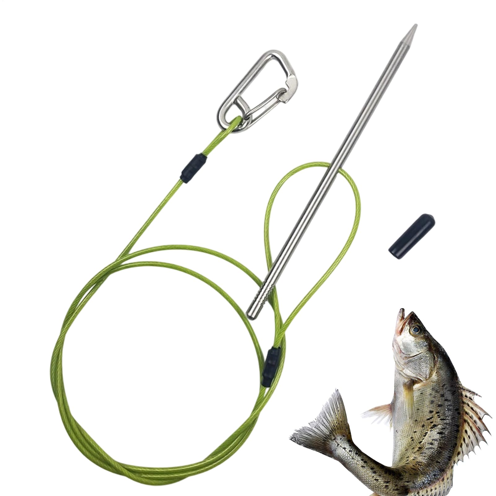 Extractor de pescado de acero inoxidable | Cuerda de clip resistente | Con mosquetón y pinza de pescado, para submarinismo, kayak, lago, estanque, zona costera