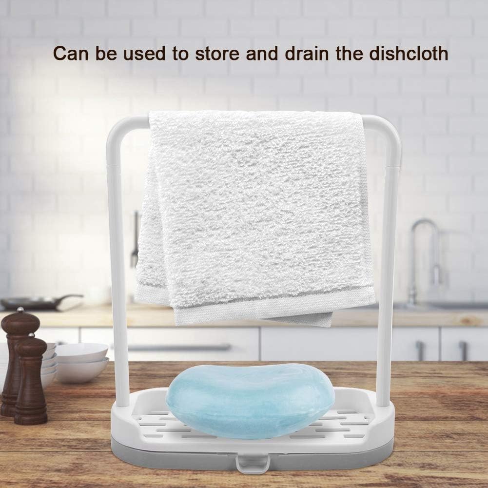 Kitchen Sponge Holder, Dishcloth Holder Sponge Holder Stand Rack Plastic Dishcloth Hanger Kitchen Sink Organizer Dish Sponge Holder(Grey) - Image 2
