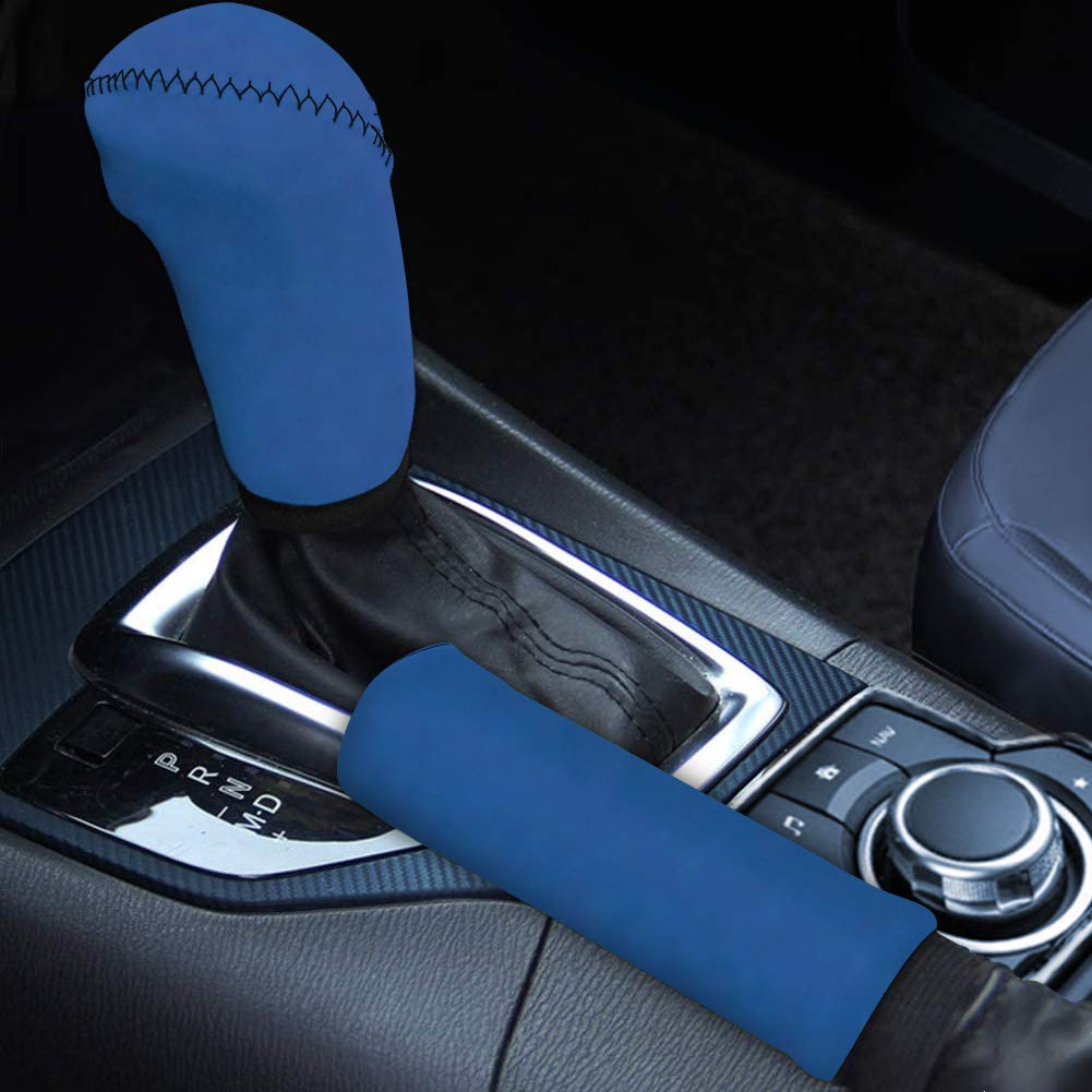 Deep Blue Car Protective Interior Accessiores Auto Gear Shifts Knob Cover Handbrake Cover Set Washable Comfortable 2 pcs
