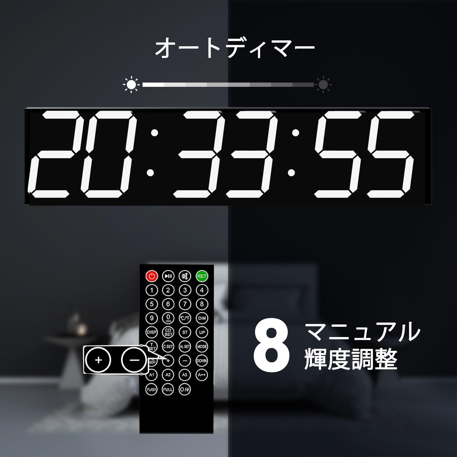 Amazon.co.jp: CHKOSDA 電子壁掛け時計、自動調光器付き特大LED電子