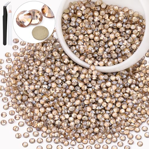 Image of 3000PCS SS16 /4mm Crystal Glass Rhinestones for Bedazzling (Golden Shadow) | Flatback Rhinestones for Crafting DIY Nail Art Makeup Decoration, Gems Diomand Charms for Tumbler Shoes Clothing Mug