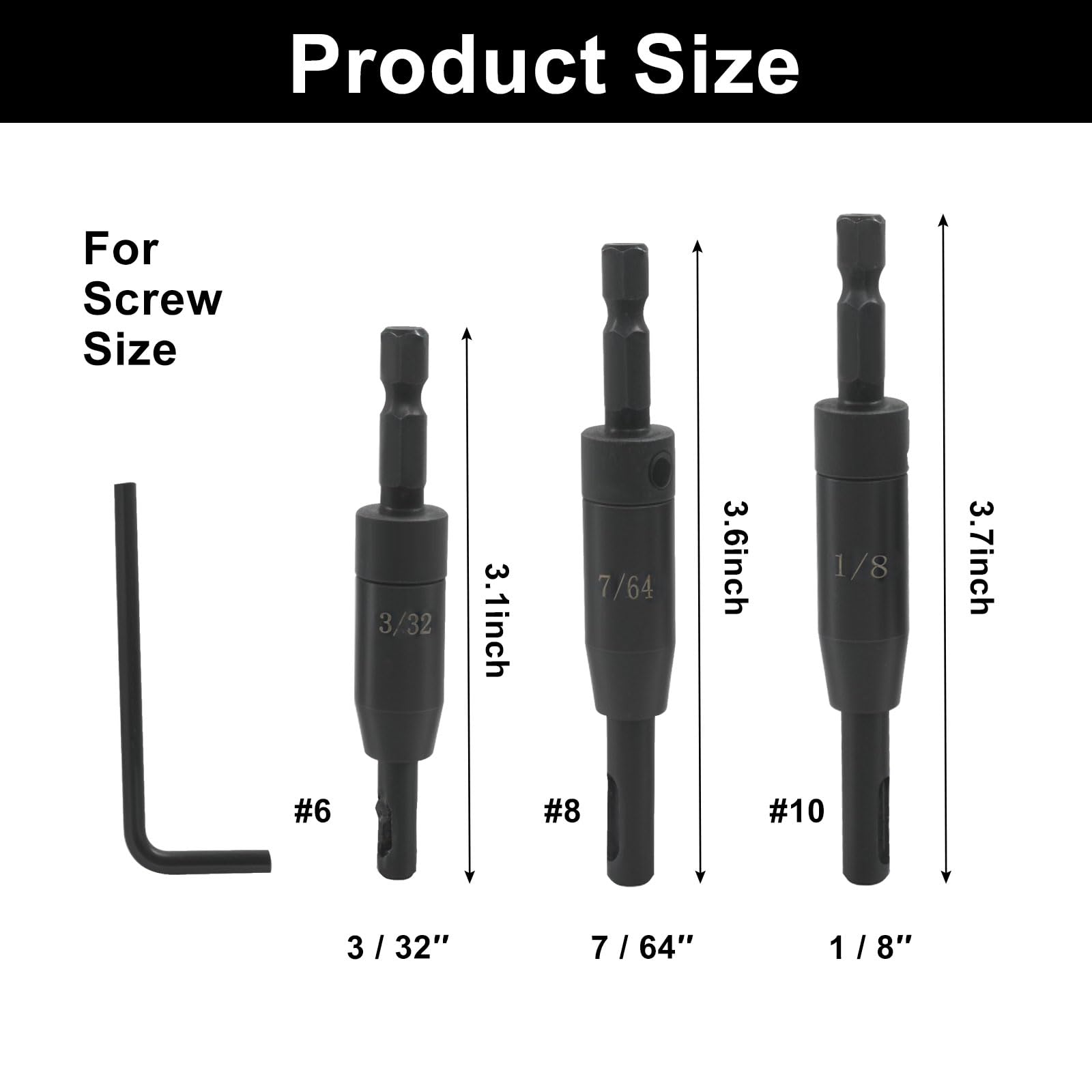 VIX - Set di 6 punte autocentranti per trapano, CC2430 da 3/32", 7/64", 1/8", #6 8 10 viti per trapano con codolo esagonale da 1/4
