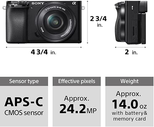 Miniatura 6 de Sony Cámara digital sin espejo Alpha a6100 (ILCE6100L/B) con lentes de 0.630-1.969 in con flash, tarjeta de memoria de 64 GB, juego de limpieza y