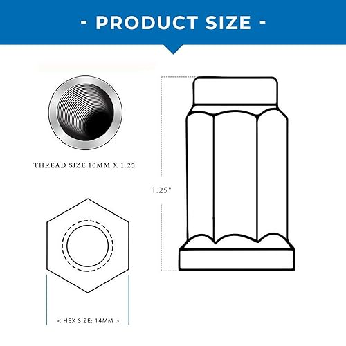 Miniatura 3 de Coyote - Juego de tuercas de llanta de base plana cromadas 16 de 10 x 1.25 pulgadas, hexagonales, ATV UTV de 0.551 in, compatible con Kodiak Banshee