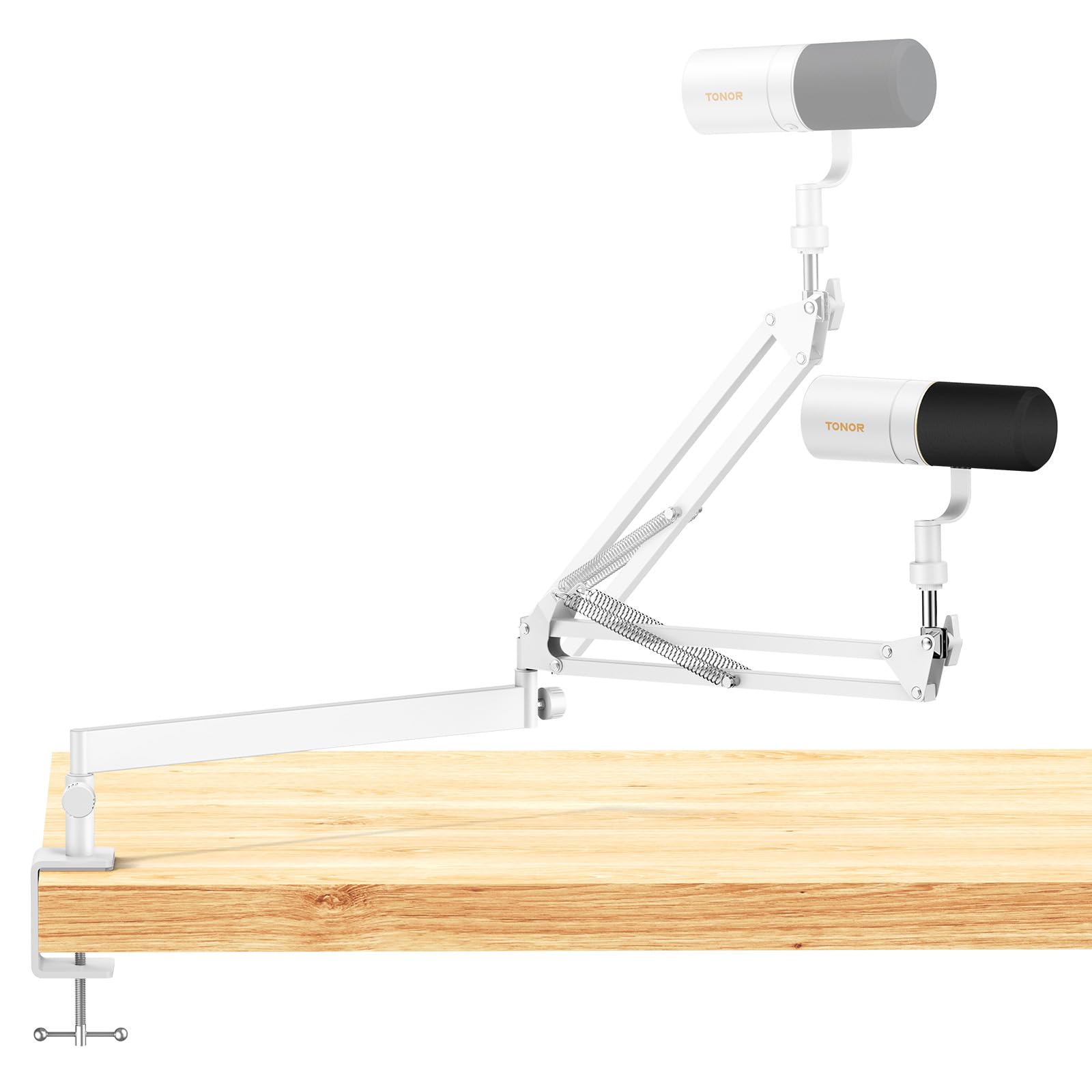 Tonor Brazo de Micrófono, Soporte de Micrófono Ajustable con Gestión de Cables, Tornillo Adaptador de 5/8'' y Clips para Micrófono Para Videojuegos, Brazo de Micrófono de Perfil Bajo, Blanco - Soporte Bajo - Blanco