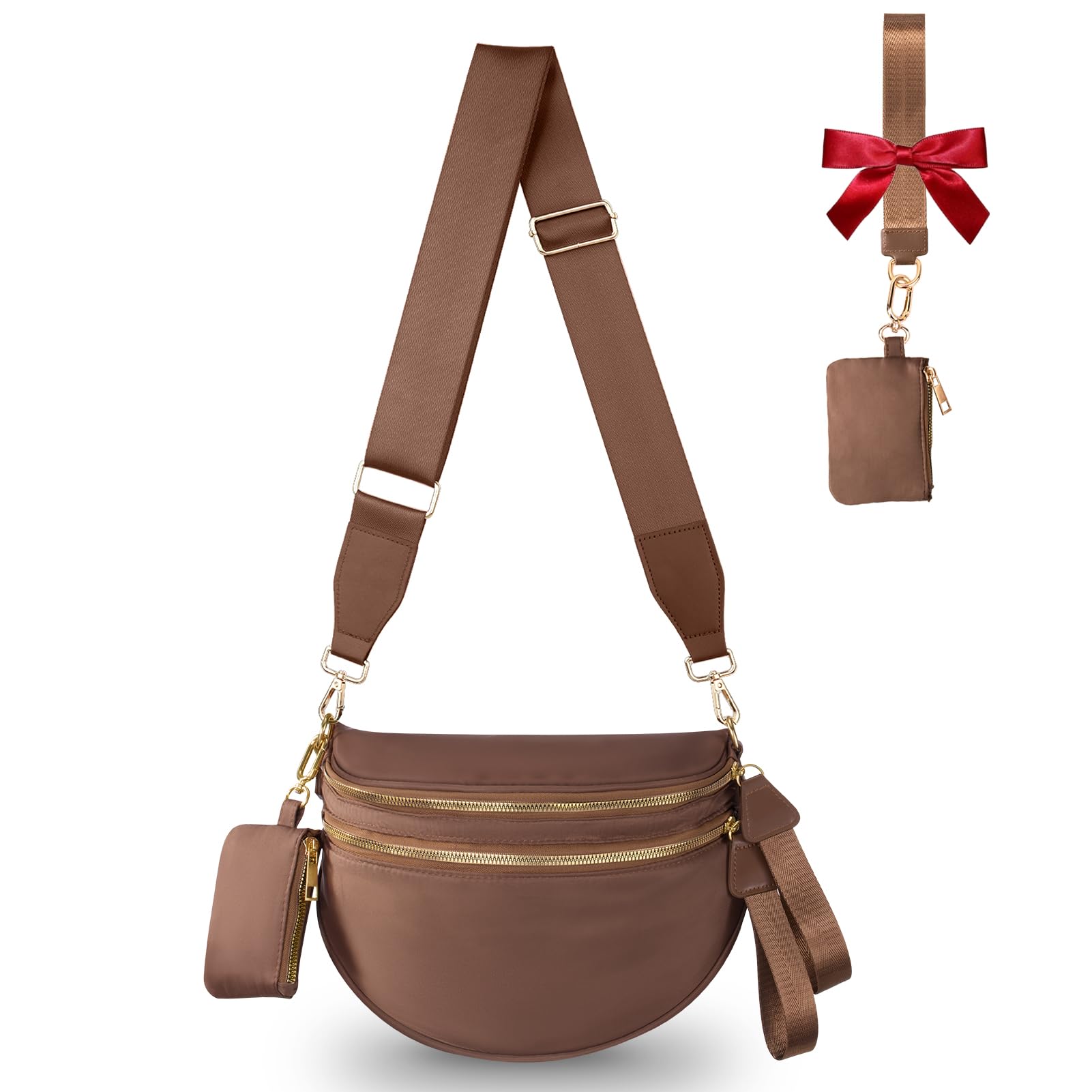 Bum Bag Crossbody Bags for Women Fashion Waist Packs Large Fanny Packs Belt Bag Checkered Purse Handbags Wallets Purses Trendy Shoulder Bag (Brown, One Size)