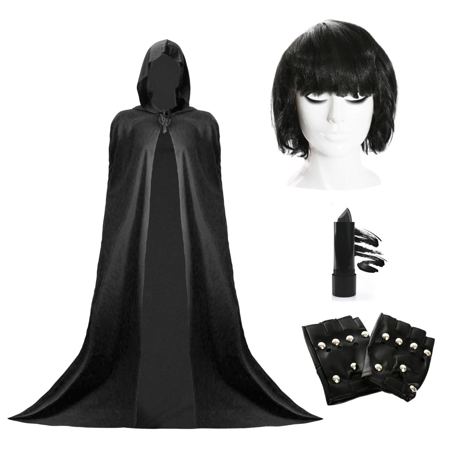LOVETRENDS Claudia TV Presenter Costume Set – Hooded Cape, Wig, Eyeliner & Gloves – Funny Traitor Inspired Fancy Dress Outfit for Adults, Halloween & Parties