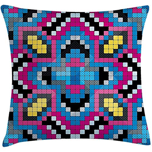 ONGH Federa di Cuscino di Tiro Psichedelico Videogioco retrò Ispirato a Piastrelle Quadrate Motivo Grafico Pixel Immagine Grafica Federa Decorativa Accento Quadrato 18 X 18 Pollici Multicolore