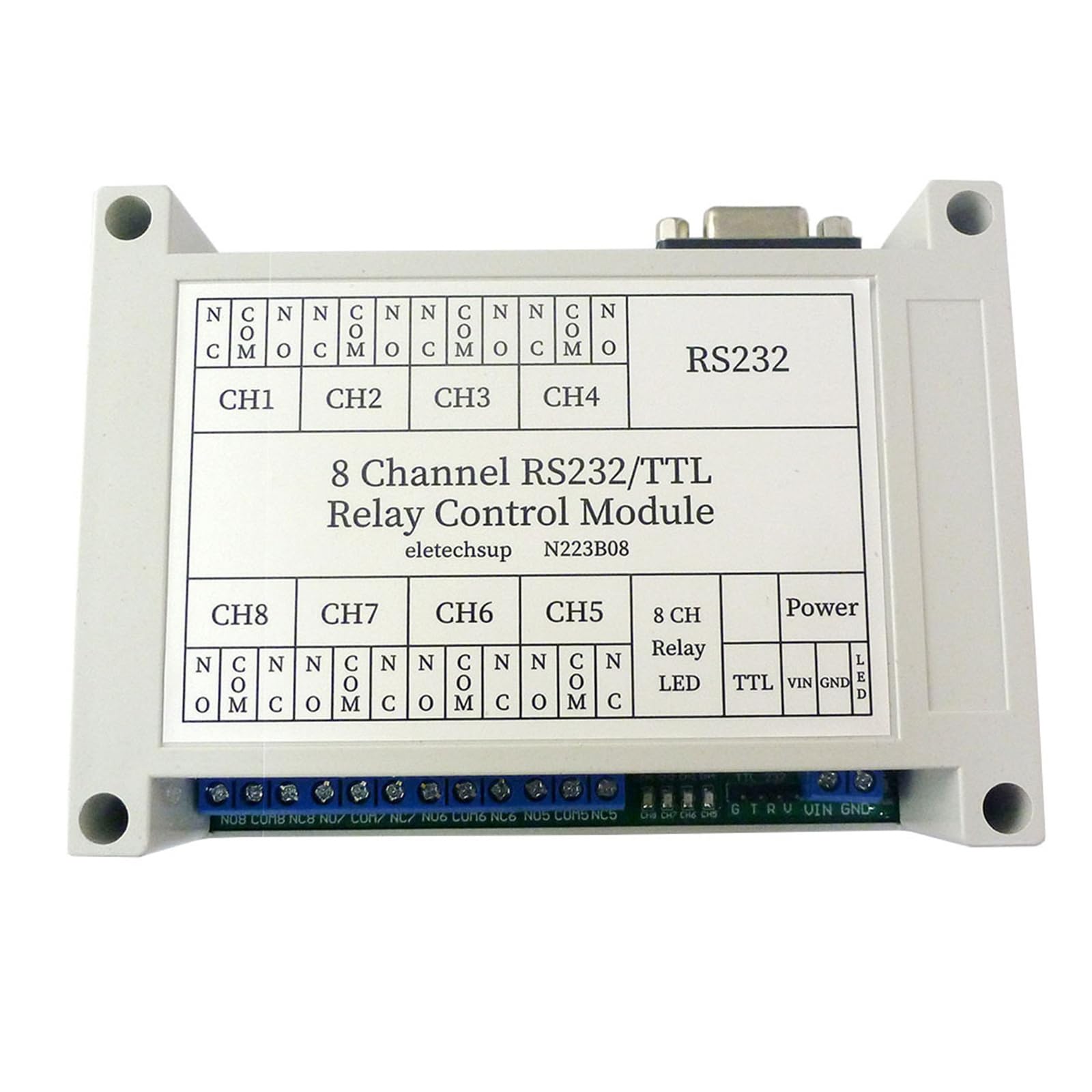 2 in 1 RS232/TTL232 12VDC 8ch PC UART Relay DB9 Serial Port Switch for PLC Camera Industrial Control System