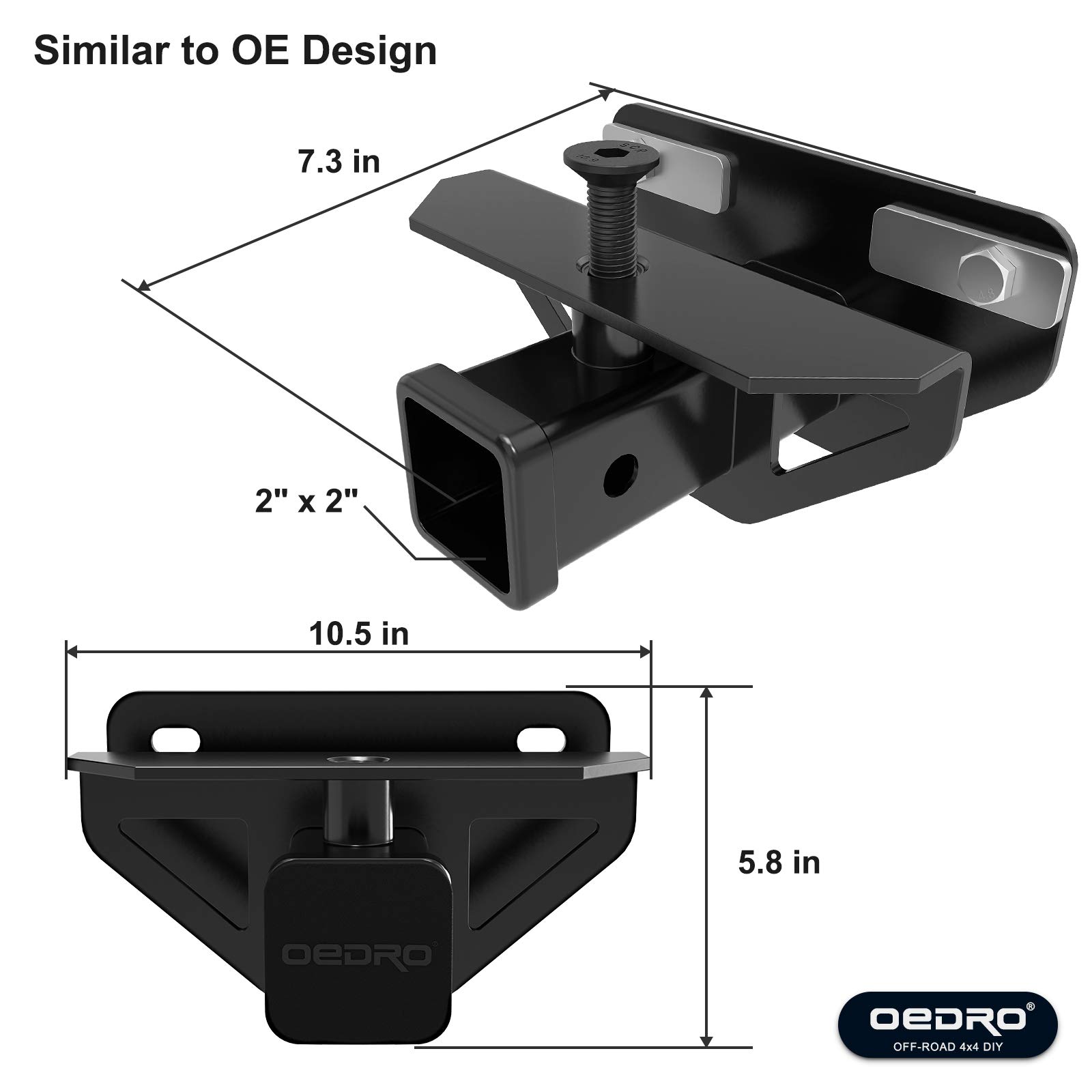OEDRO 2" Rear Trailer Hitch Receiver Class 3 Towing Hitch & Cover Kit