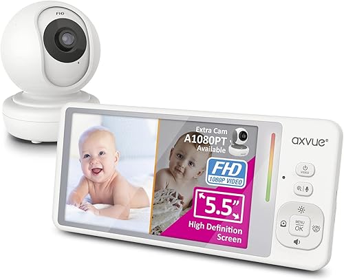 Miniatura 1 de Monitor de video para bebé, calidad de imagen ultra clara Full HD de 1080P, monitor de pantalla IPS de 5.5 pulgadas, cámara panorámica, alcance de