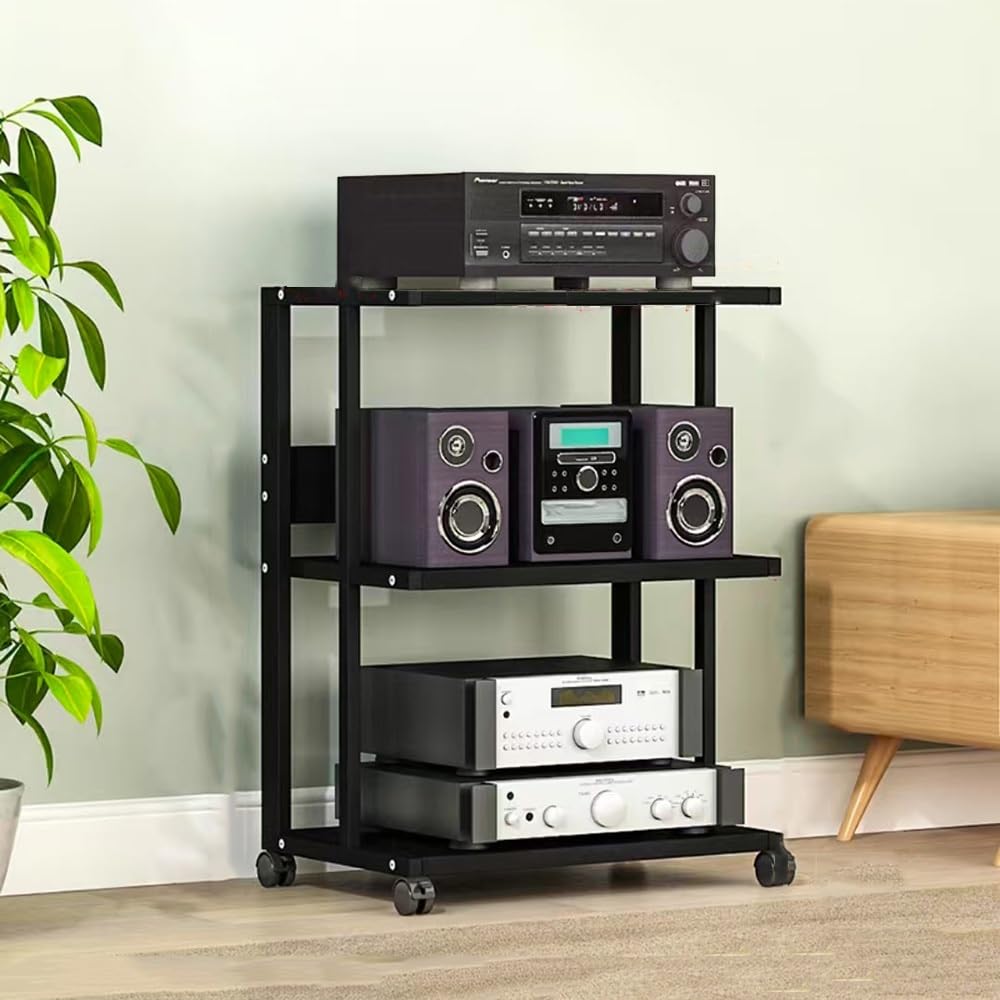 Support multimédia AV robuste avec roulettes pour amplificateur stéréo et HiFi