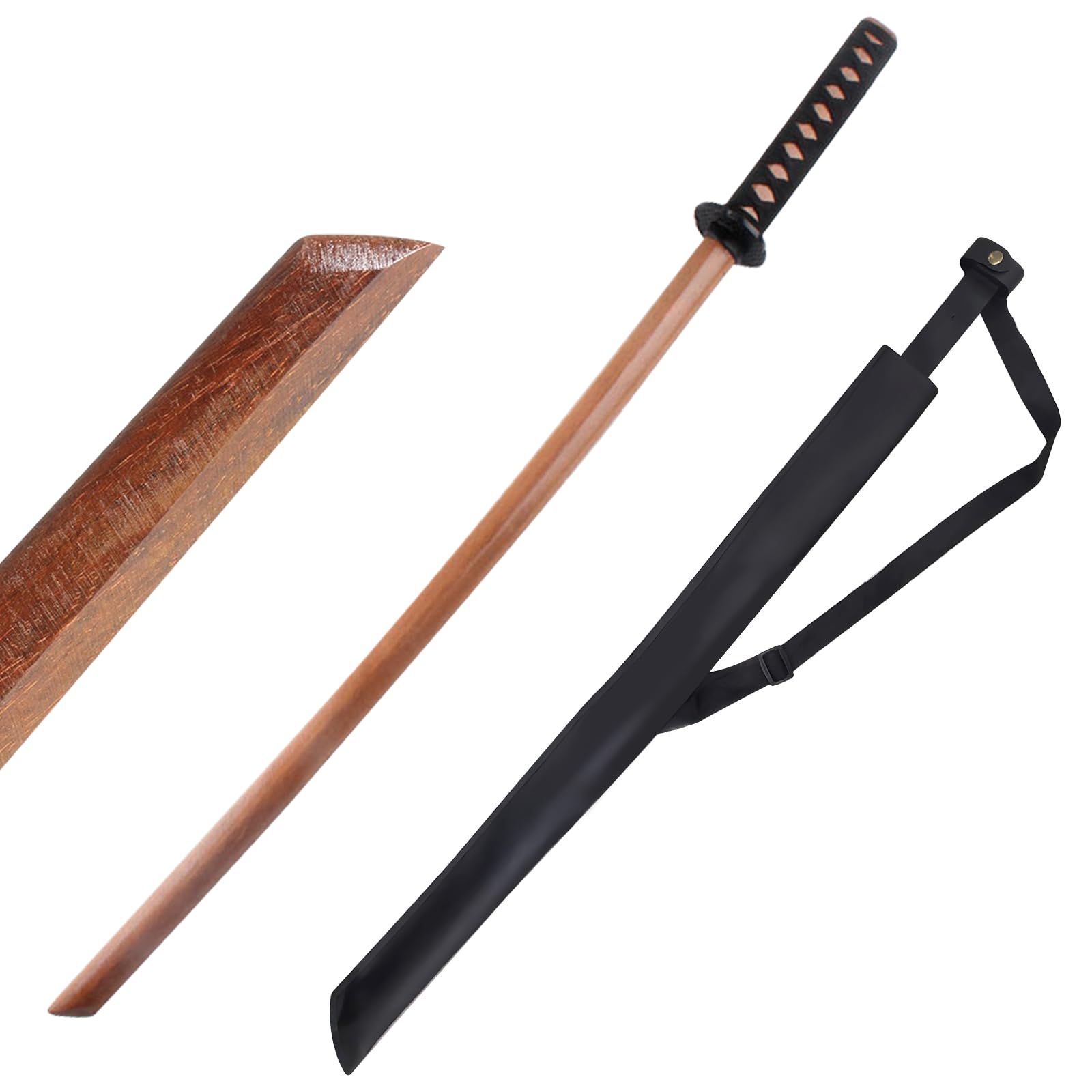 Holz Katana Schwert mit Lederscheide, Samurai Schwert für Rollenspiel und Cosplay