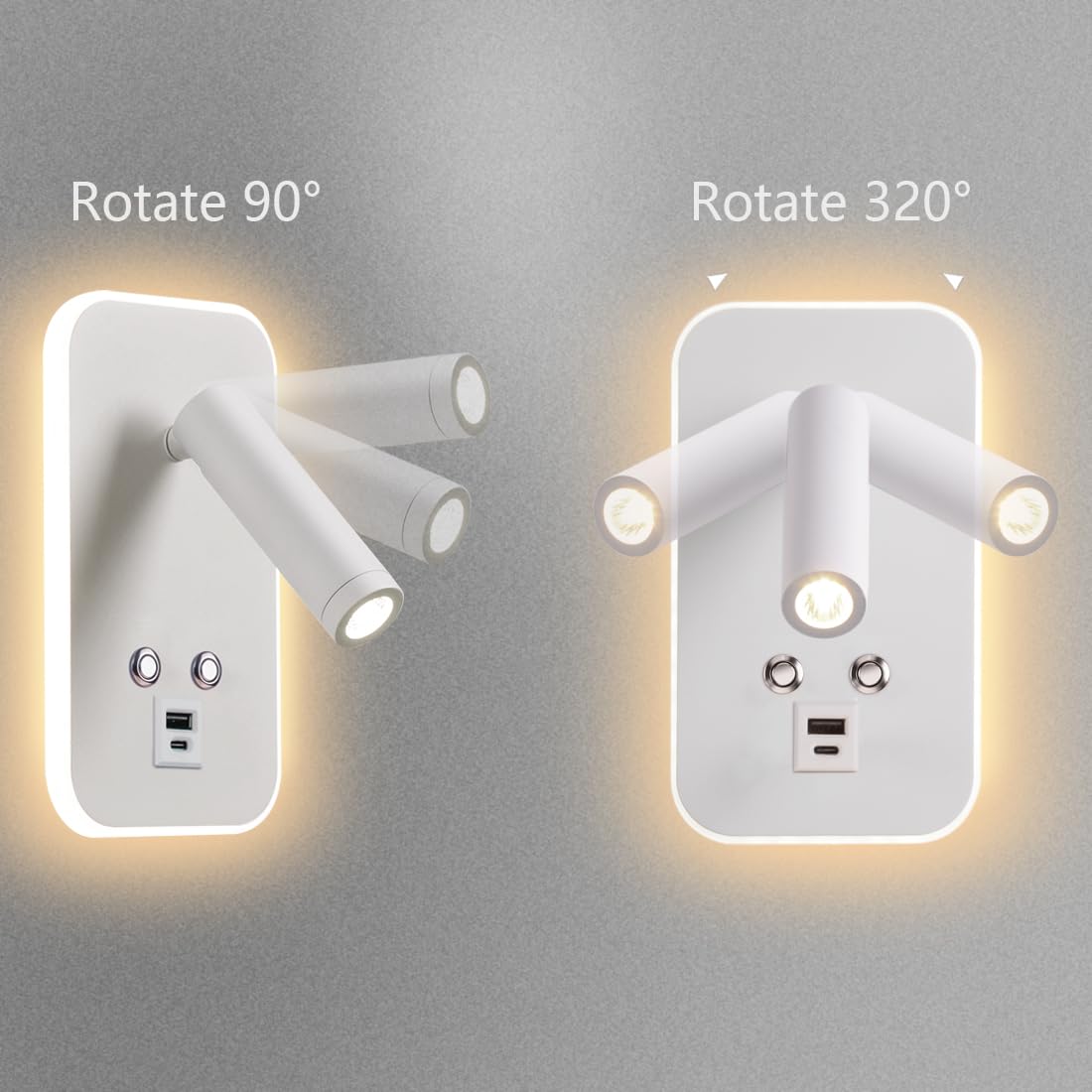 uksunvi LED-wandlamp, leeswandlamp aan het bed, 12W LED-wandlamp, verstelbare schijnwerper 3W 9W 3000K warm licht (Wit vierkant