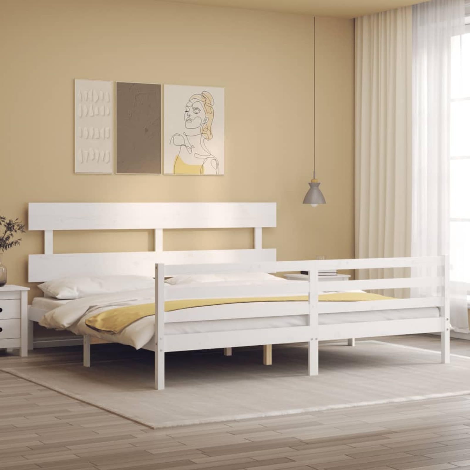 Rantry Bettgestell mit Kopfteil, Massivholz, Weiß, 200 x 200 cm, Lattenrost für Erwachsene, Kinder und Jugendliche, einfache Montage, Typ 16 Betten und Lattenroste