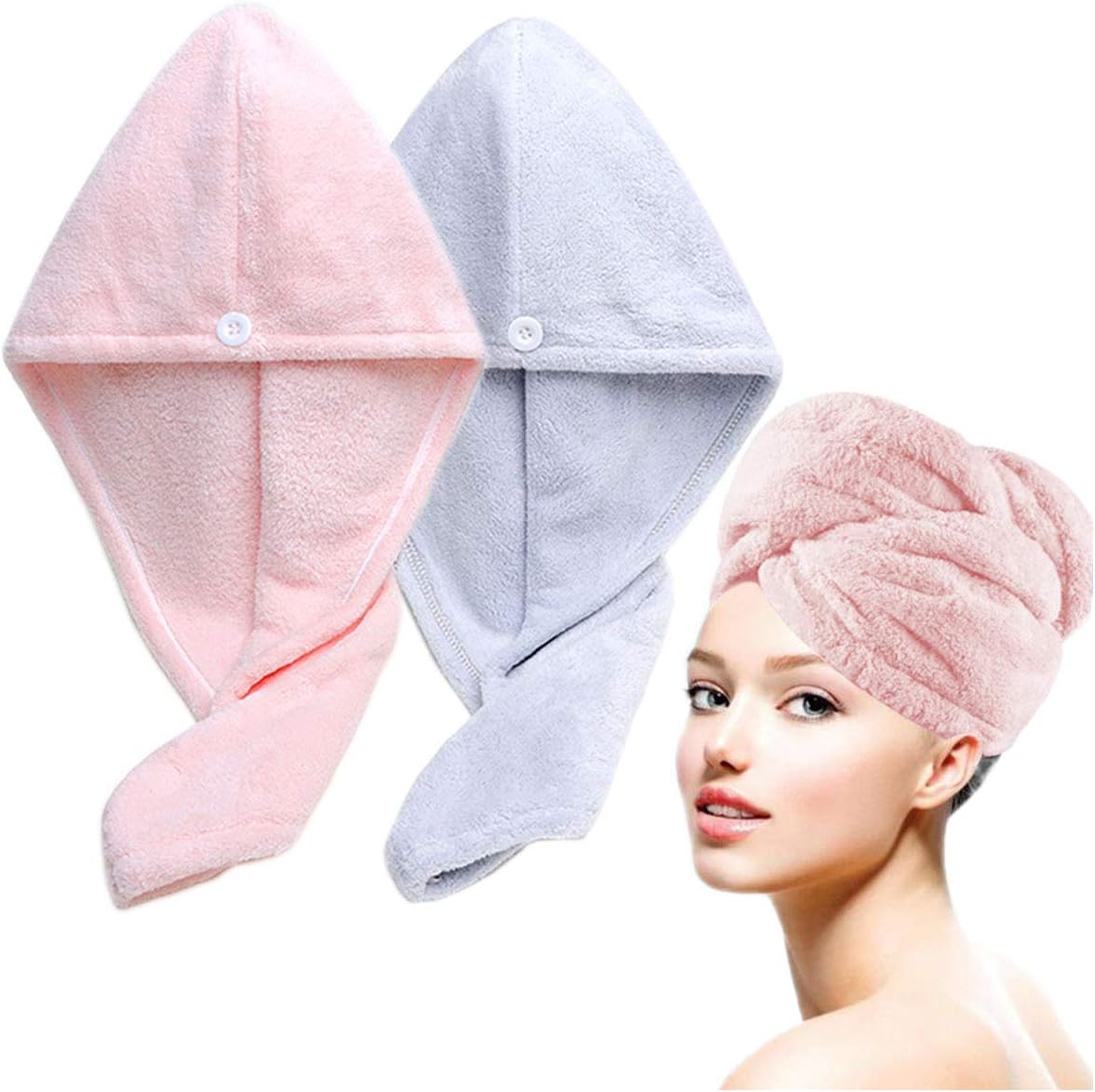 Hair Towel Wrap, [2 Pack] Microfiber Quick Dry Hair Turban Wrap Super
