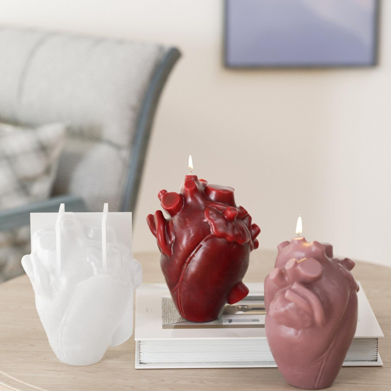 Moules en silicone en forme de cœur d'orgue | Moule en silicone 3D en forme de cœur | Moules en plâtre – Pour la maison, la ferme, les vacances, le plâtre, la résine, l'argile au chocolat