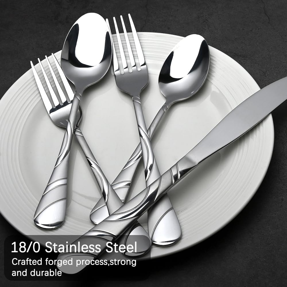 20-Piece Silverware Set for 4, 18/0 Frosted & Mirror Finish Stainless Steel Vintage Flatware Set, Modern Cutlery Set for Home Wedding Restaurant Housewarming Party Event Serving For 4 — Amazon image 2