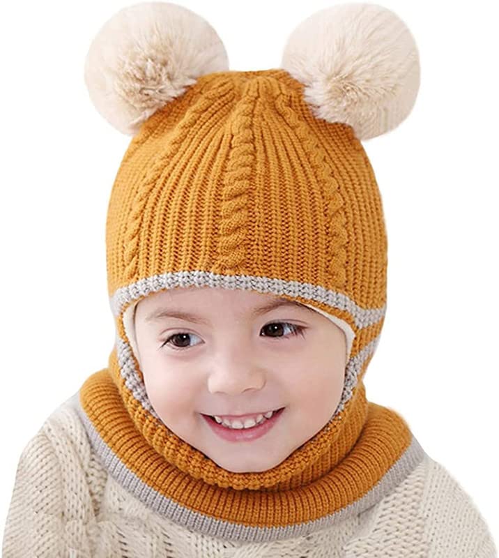 Image of Toddler Winter Hat With Scarf and Earflap Hood - Fleece Lined Monkey Cap for Baby and Kids (6 Months to 7 Years)