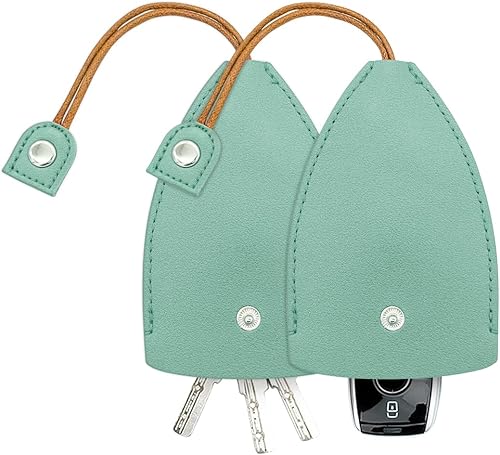 Moioee Funda para llaves de automóvil, 2 bolsas creativas extraíbles para llavero, de piel sintética, gancho protector de gran capacidad (azul