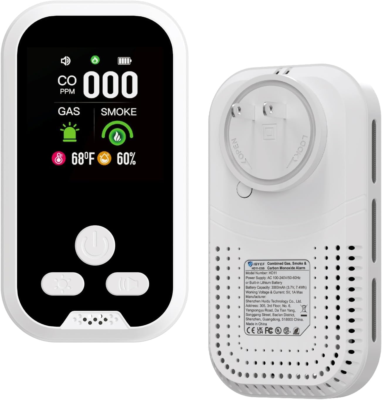 IQYEF 5-in-1 Carbon Monoxide Detectors,Natural Gas Leak Detector & Smoke and Carbon Monoxide detectors Plug-in, Battery Backup, HD Digital Display for CO, Smoke, Gas, Temp, Humidity - Home & RV Use