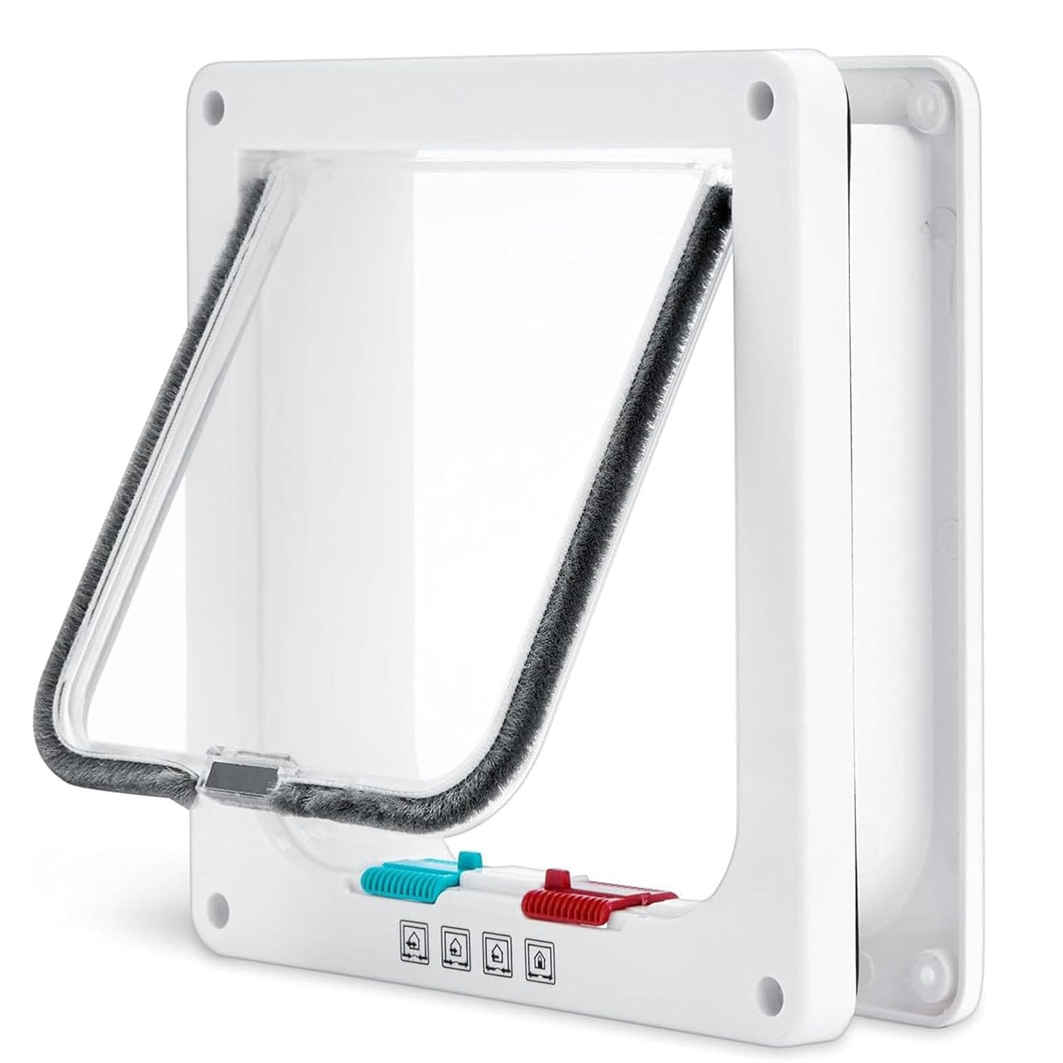 Cat Door, Safety Pet Door with 4 Way Lock, Weatherproof & Easy Installation Cat Flap Door for Cats,Silent Manual Pet Flap for Wall/Wooden Door/Upvc Door (L)