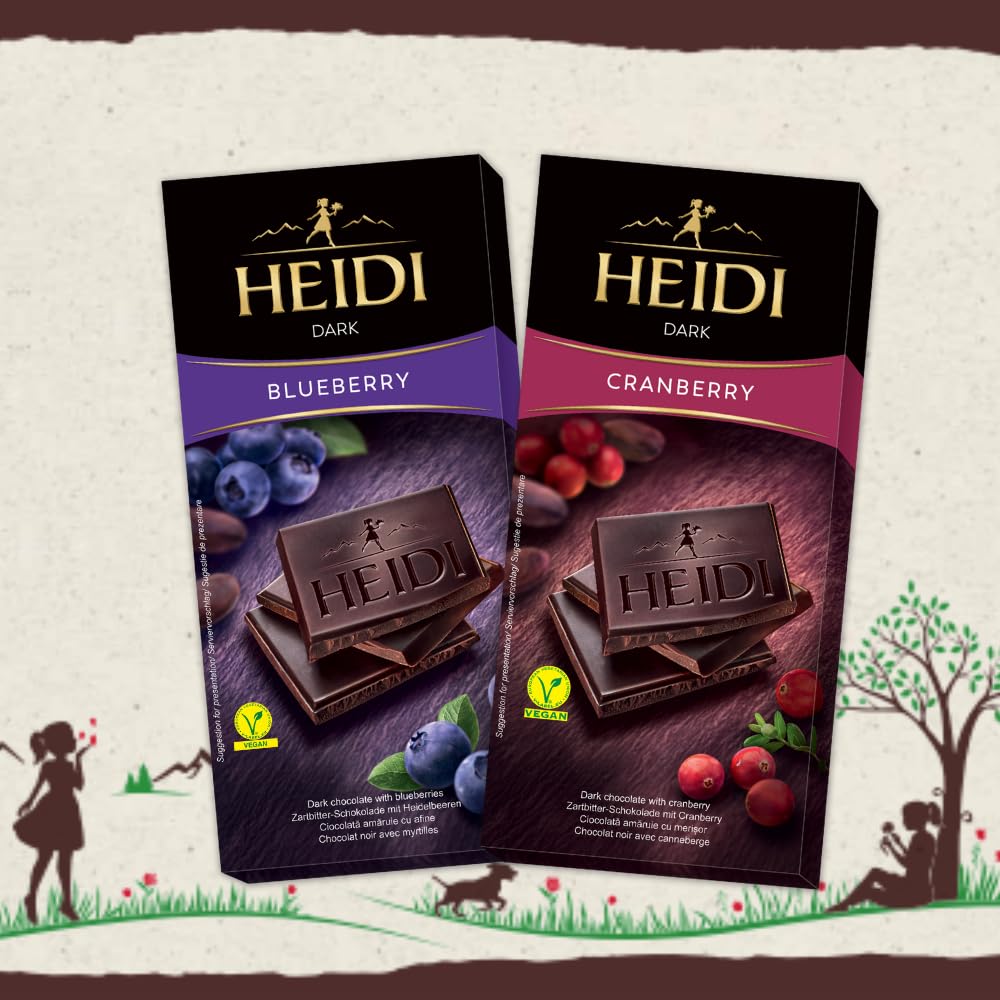Heidi Cranberry Dark Chocolate 80 grams & Blueberry Dark Chocolate 80 grams | Vegan | 100% Veg | Imported | Switzerland
