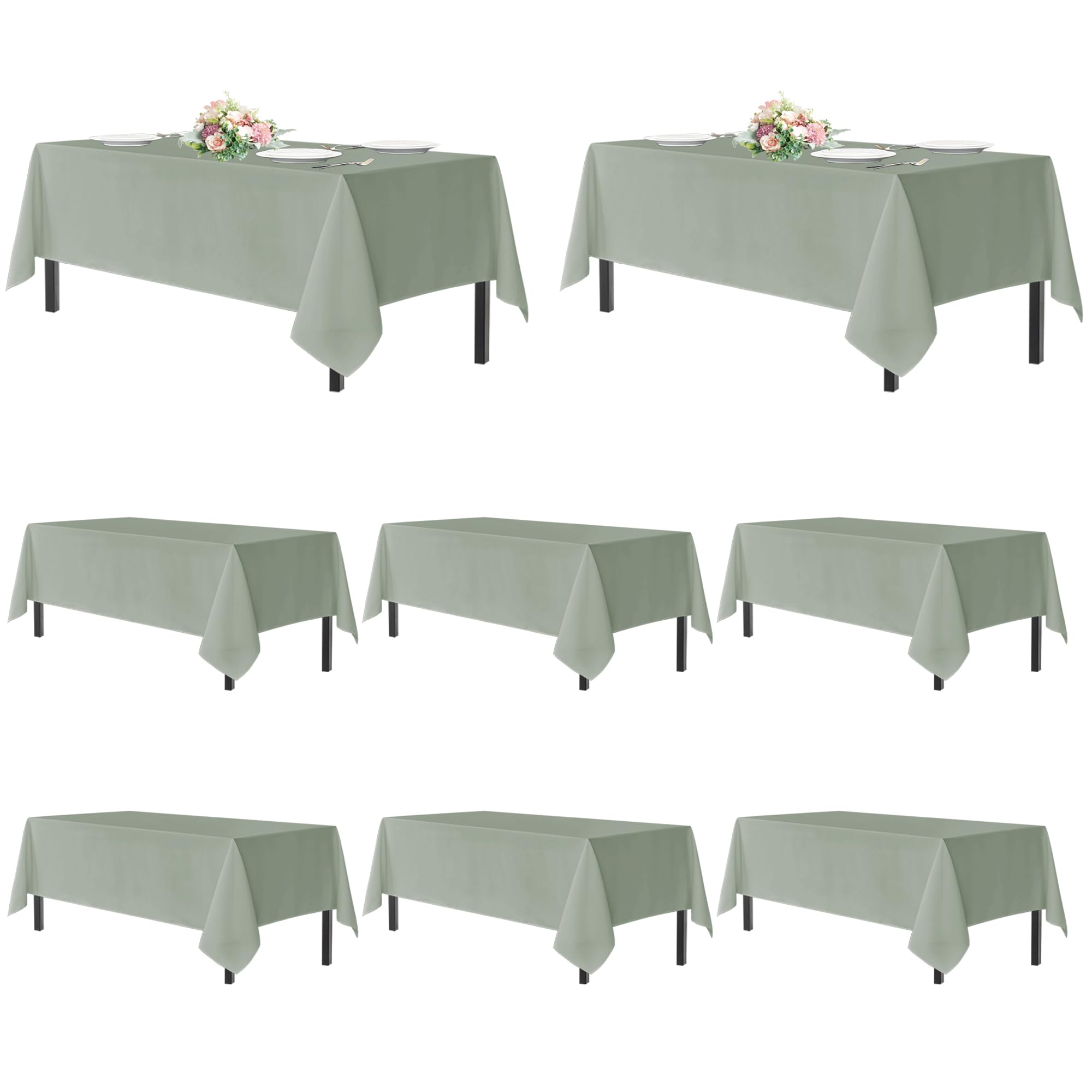 Photo 1 of sancua Sage Green Tablecloths for 6 Foot Rectangle Tables, 8 Pack - Washable Polyester Fabric Table Cloth for Wedding Party, Birthday, Banquet Reception, 54x108 Inch