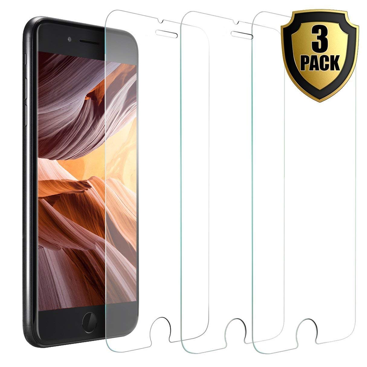 MDOutlet(3-Pack) iPhone 8 Plus, 7 Plus, 6S Plus, 6 Plus Screen Protector 9H Hardness Anti-Shatter Tempered Glass 99.9% HD Clarity and 3D Touch Accuracy (with Easy-Applicator)