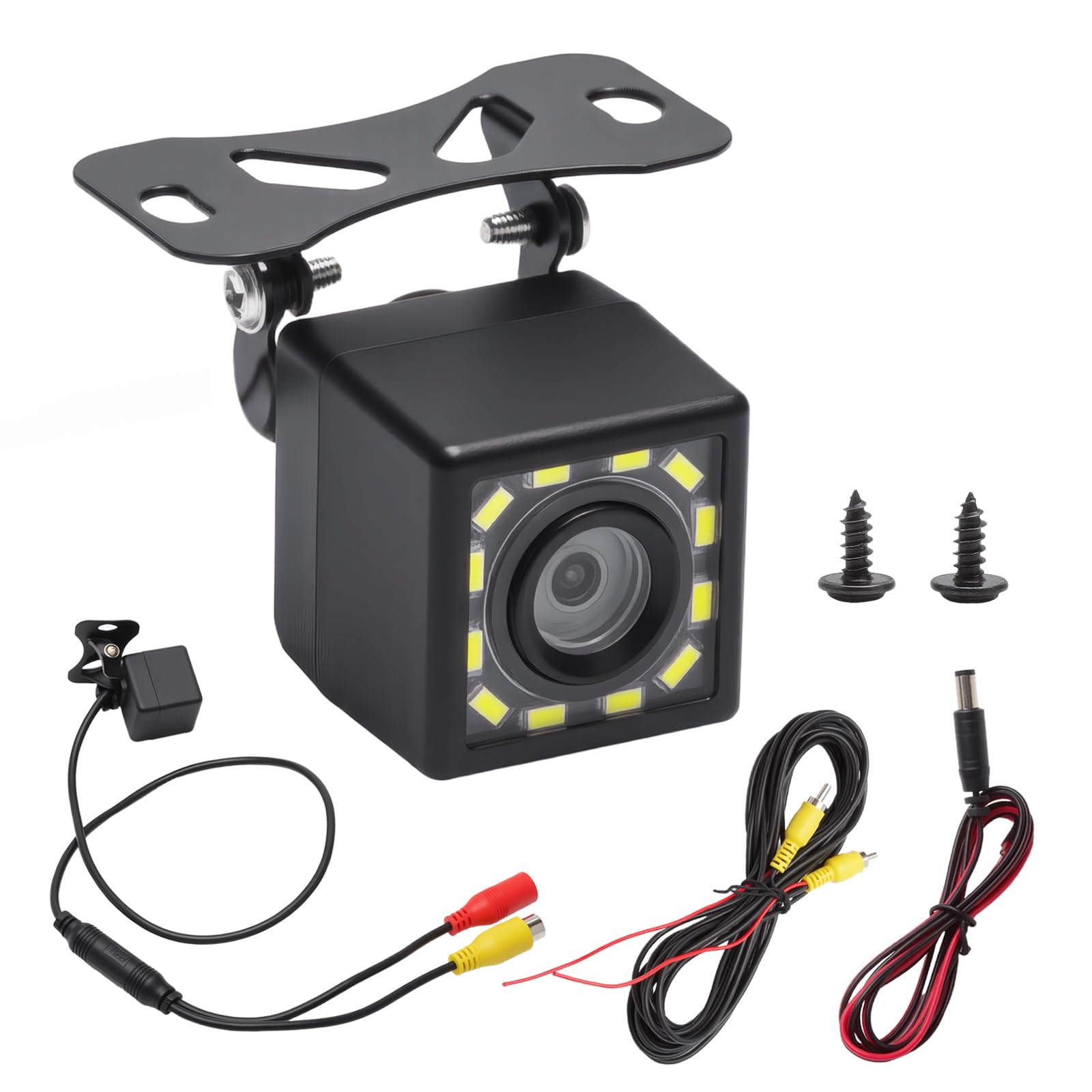 Set Telecamera per Auto 720P, Telecamera Auto Impermeabili IP68 con Grandangolo 170°, Telecamera Retromarcia con Visione Notturna Chiara e 12 LED per Camper, Camion, Pick-up e Rimorchi, Cavo da 6 m