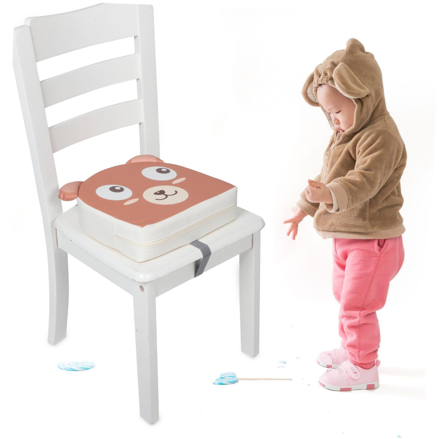 KOMBIUDA Cuscino Rialzo Sedia da Tavolo per Ragazzi Design Cartone Pu Pelle e Schiuma Adorabile Lavabile