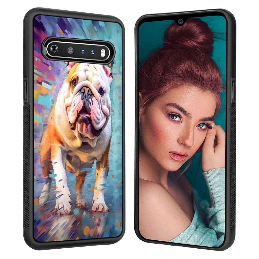 DeweiDirectPhone Case for LG V60 ThinQ with Bulldog Designer Art56 Black Slim Rubber Frame Full Body Protection Cover Case for LG V60 ThinQ Drop Protection