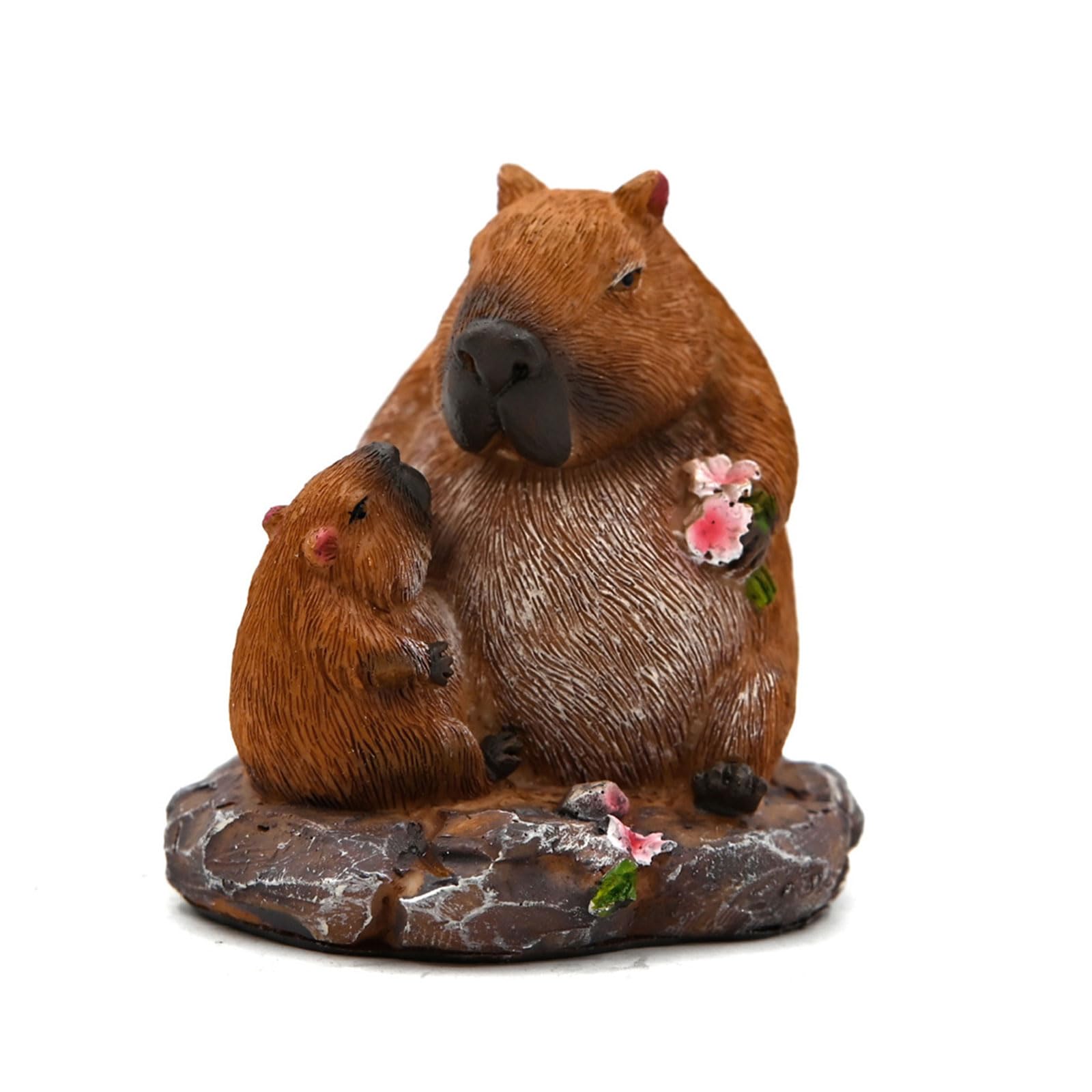 Nucelit Detailed Resin Mother Child Capybaras Miniature Figurine Animal Sculpture Ornament for Desktop and Garden Display Decors Resins Capybaras Desktop Table Decors