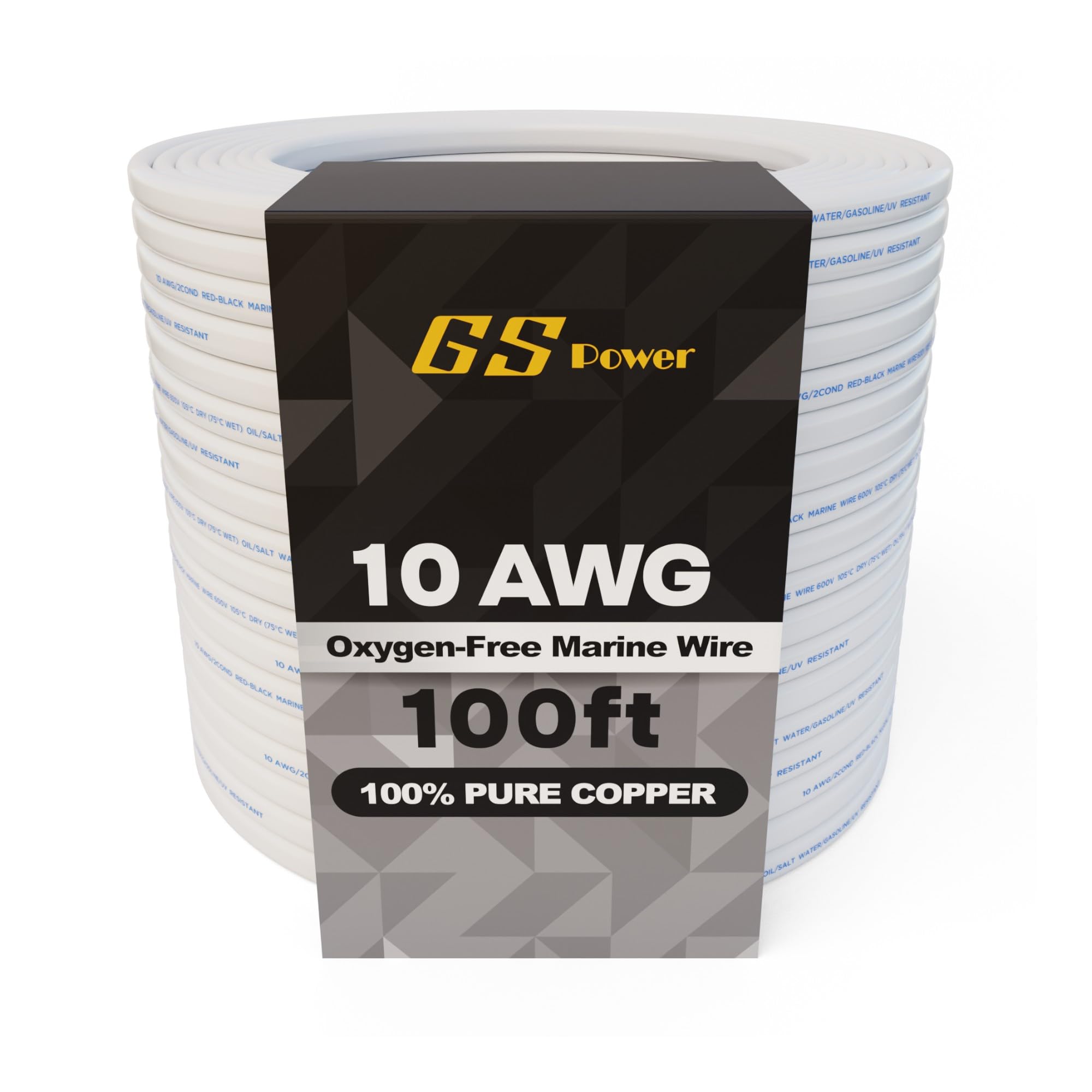 GS Power 100 Ft Heavy-Duty 10 AWG Duplex Marine Wire - Oxygen-Free Tinned Copper