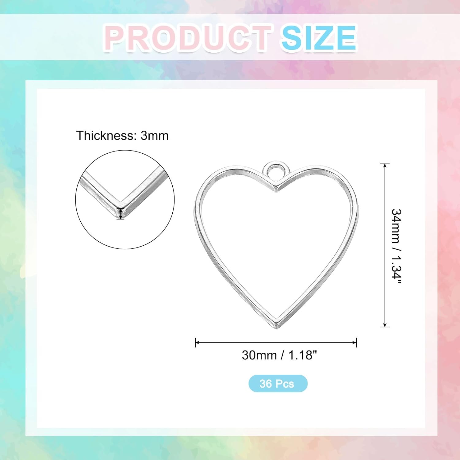 uxcell 36 Pcs Open Bezel, Heart Resin Bezels Pendants Open Back Bezels Metal Hollow Frame Charm for DIY Resin Crafts Earrings Jewelry Making, Silver - Image 2