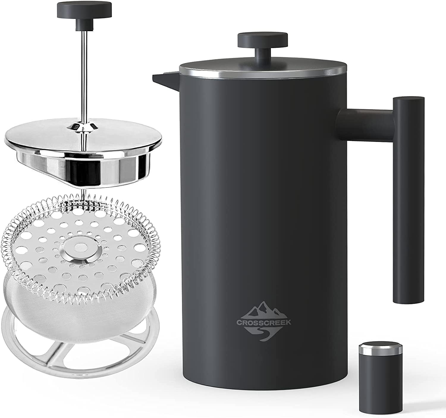 French Press Coffee Maker Double Wall 304 Stainless Steel Coffee Press with 60g Coffee Canister Black Dishwasher Safe 34oz (1L) (Black)