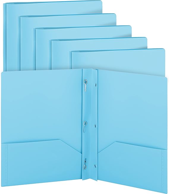 Plastic Folders with Pockets and Prongs Blue Two Pocket