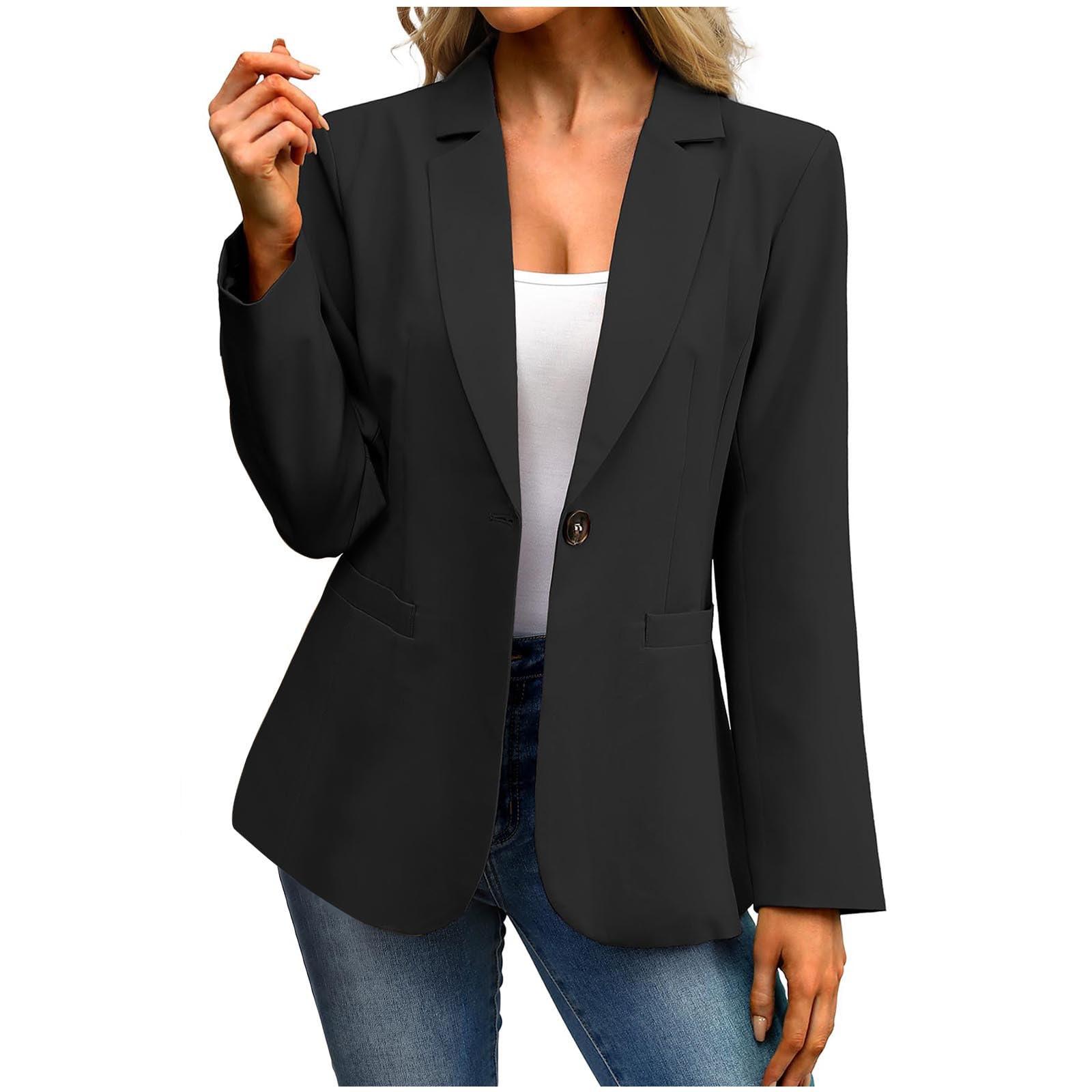 Blazers for Women Business Casual Dressy Fall Oversized Long Sleeve Slim Jacket Lapel Suit Jacket Work Office Cardigan
