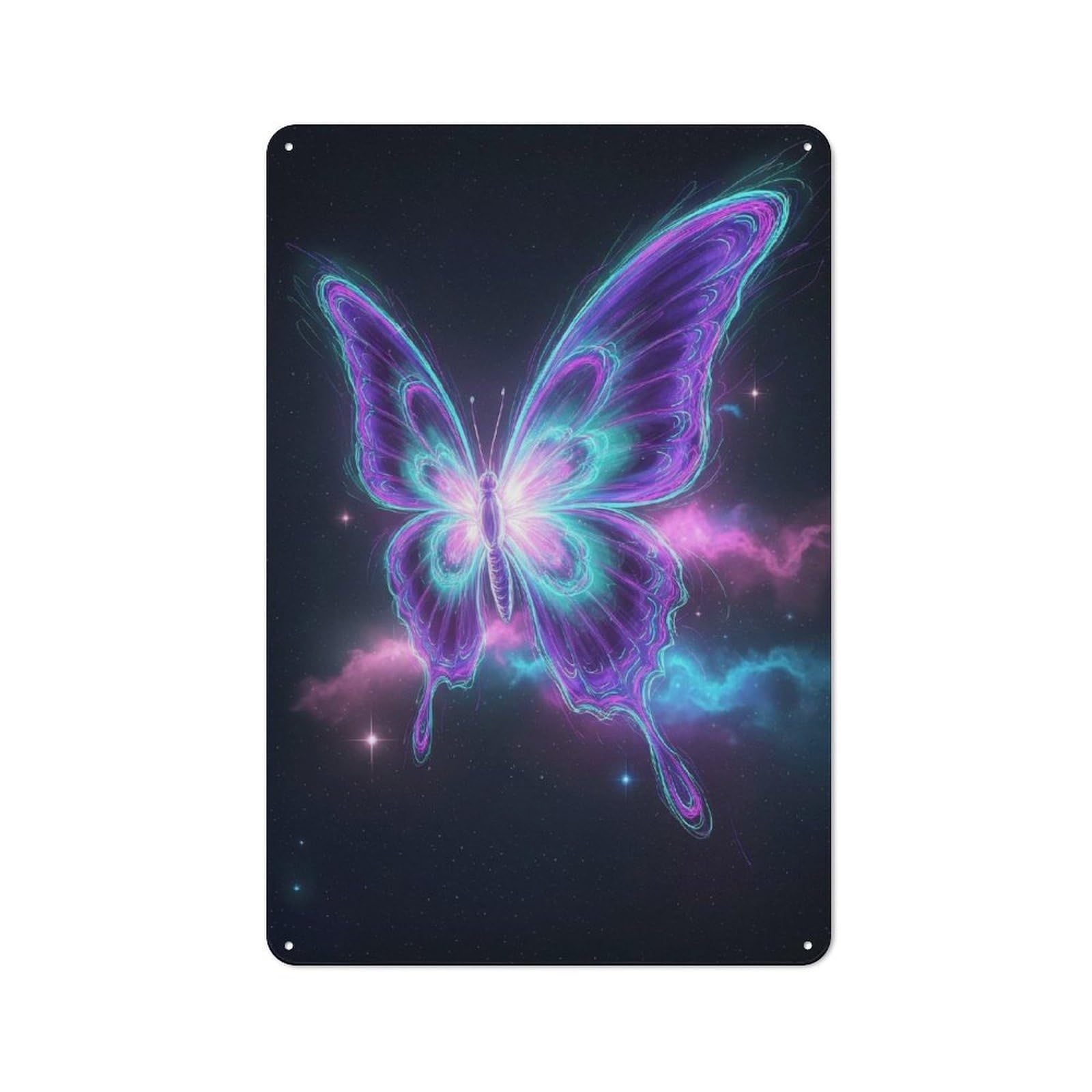 Junmoney Style-11 Tin Wall Plaque 30X20cm With Neon Butterfly In Space For Garage Wall, Suited To People Furnishing A Garage