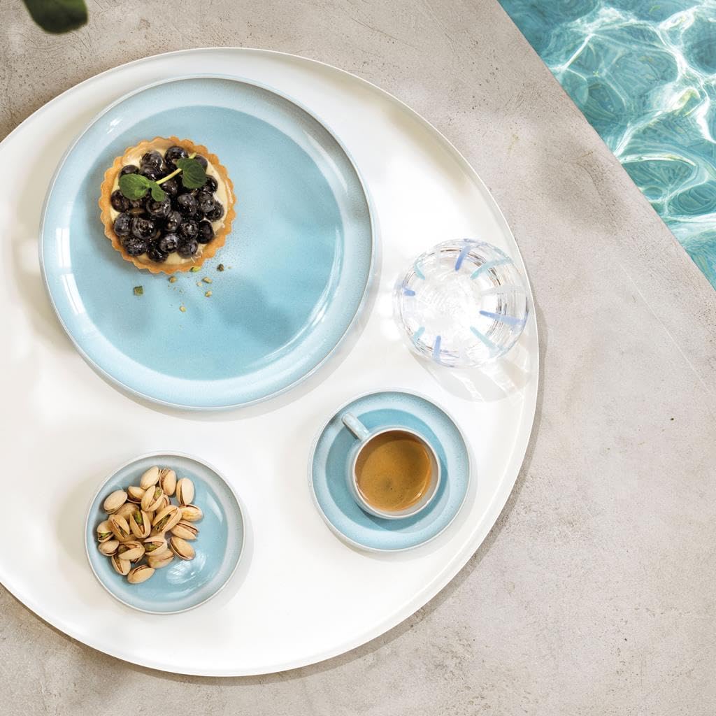 like. by Villeroy & Boch Perlemor Aqua Espressotassen mit Untertassen 60 ml 6er Set, Blau, spülmaschinenfest & mikrowellensicher, Effektglasur im Pottery-Look, Set für 6 Personen, Premium Porzellan