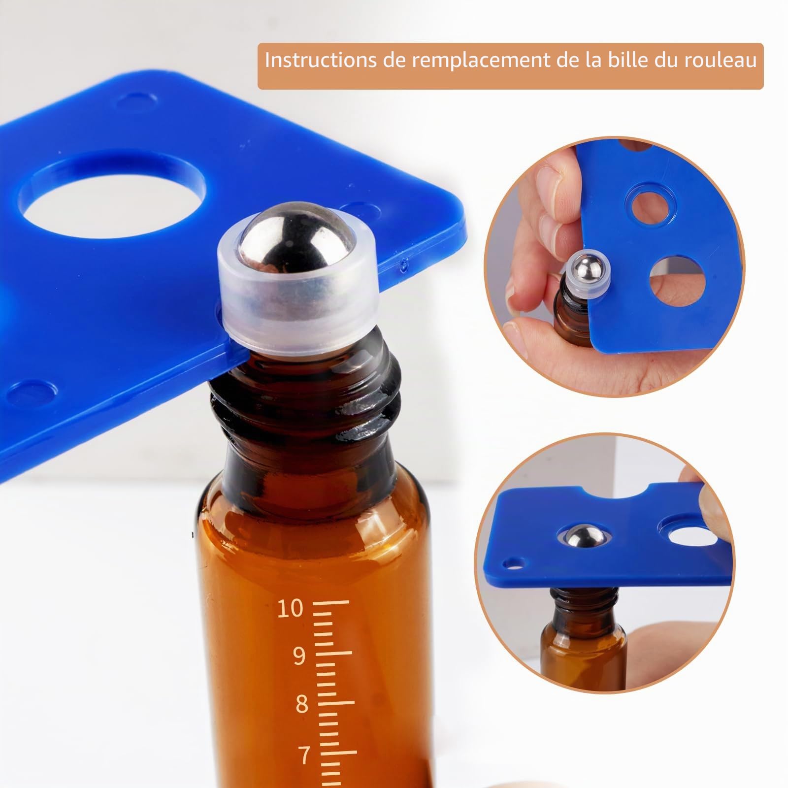 THINTON Lot de 10 bouteilles Roll on en verre vides millilitre pour huile essentielle, rechargeables, 5 ou 10 ml