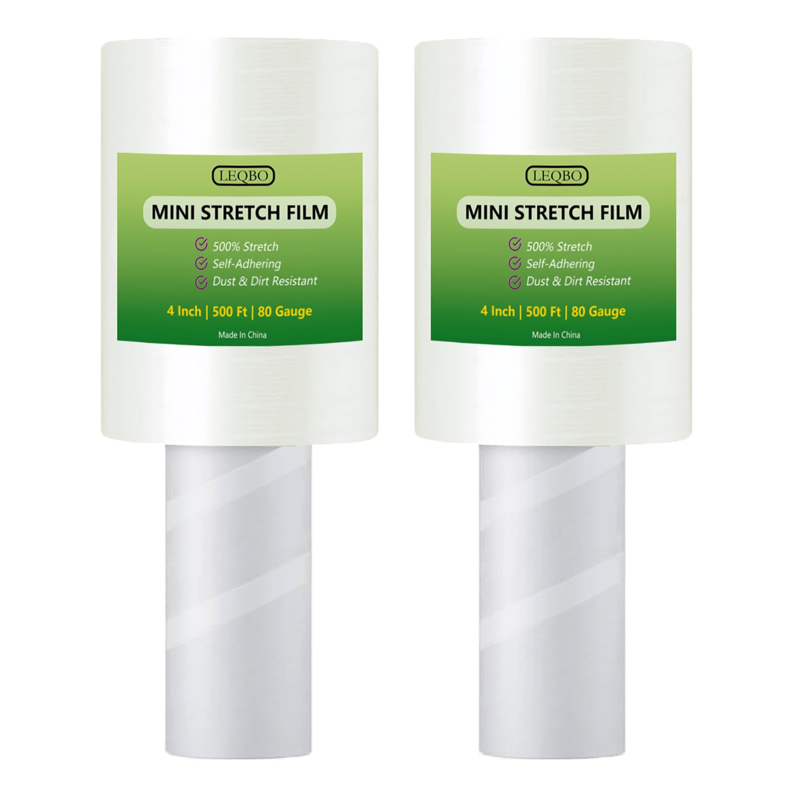 Clear Stretch Wrap Film,4" x 500Ft Pallet Wrap Roll with Handle for Moving Supplies,80 Gauge Industrial Strength Durable Self-Adhering Packing, Moving