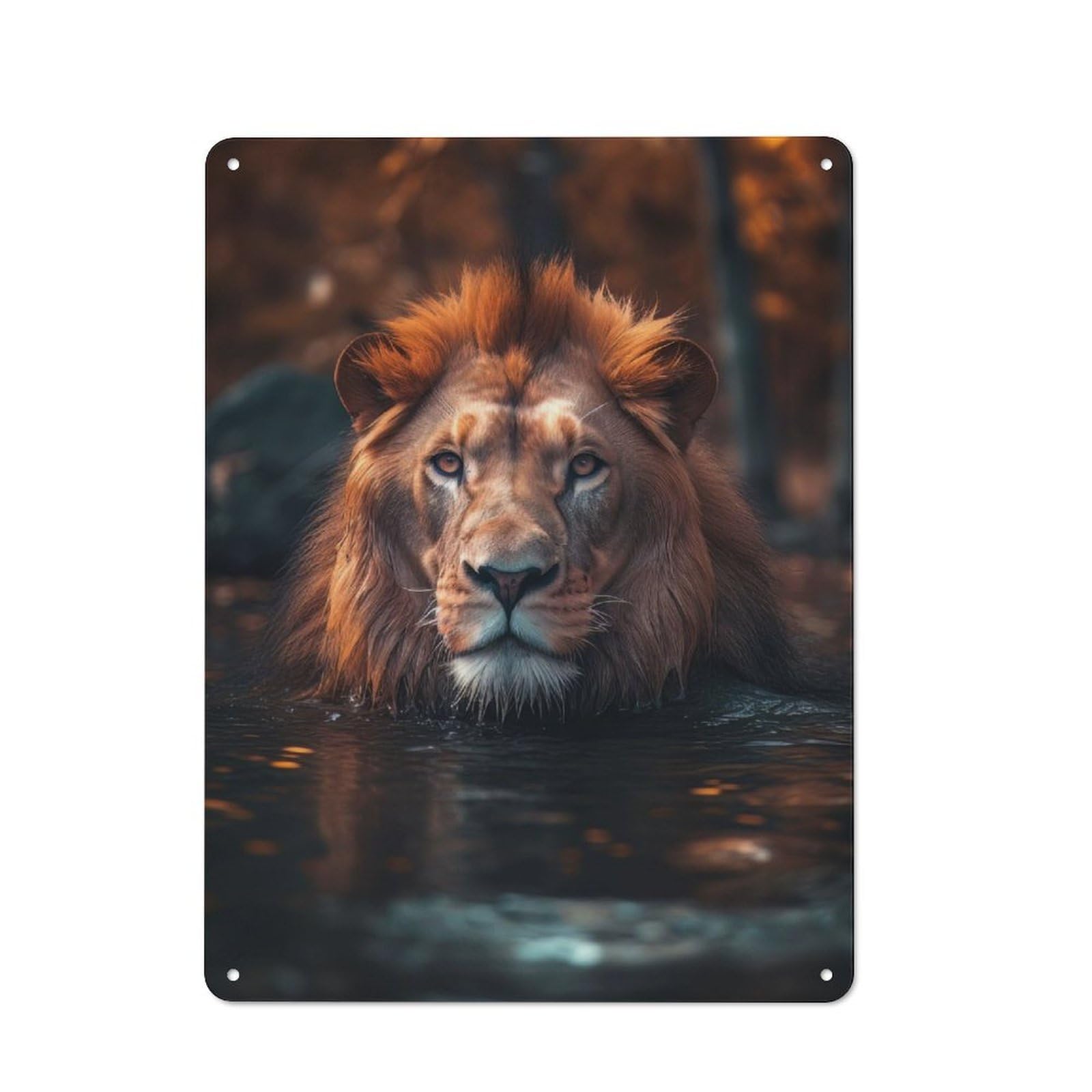 Junmoney Lion Swimming In River Tin Wall Plaque 40X30cm With For Workshop Wall, Suited To Makers And Diy Enthusiasts