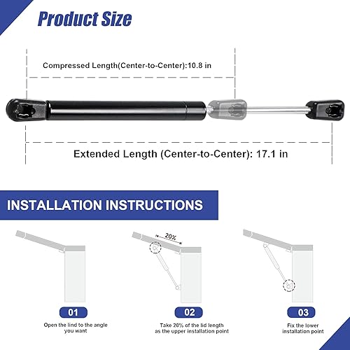 Miniatura 2 de Amortiguadores de resorte de gas de 17 pulgadas, 28 libras127 N, soporte de elevación para hidráulica, tapa de pistón, estancia para camper Shell
