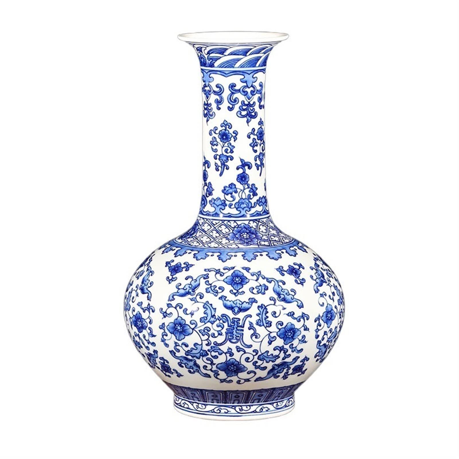 asdchZen Vases Ceramic Vase Chinese Retro Hand-Painted Blue And White Porcelain Vase 13.4 Inch Large Desktop Decor Flower Vase With Base Vases For Decor