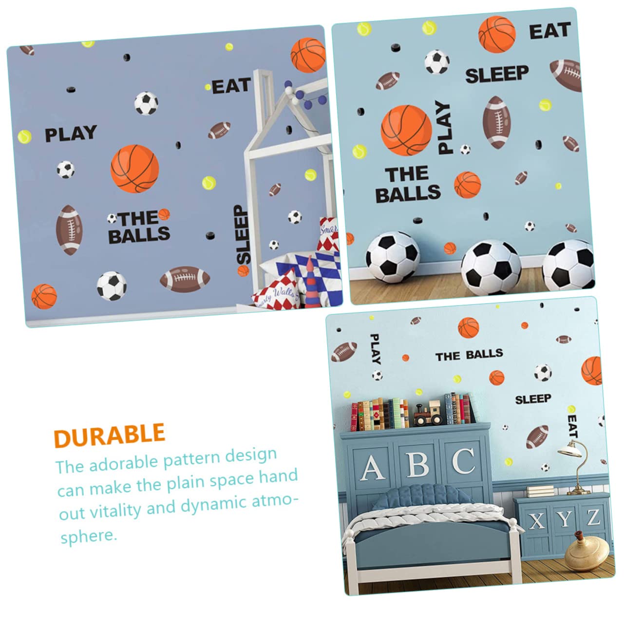 BESTonZON 3pezzi Adesivi Murali Sportivi Per Ragazzo Ragazza Decorazioni Rimovibili Con Palloni Da Calcio e Basket Stickers Creativi Per Cameretta Facili Da Applicare
